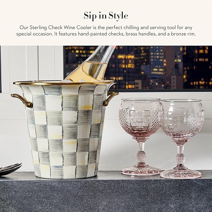 MACKENZIE-CHILDS Wine Cooler, Champagne and Wine Bucket, Ice Bucket, Gray-and-White Sterling Check