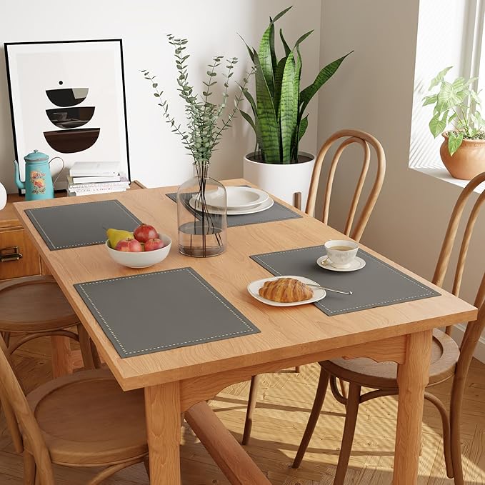 Encasa Homes 100% Pure Cotton Hemstitched Dining Table Placemats of Size 19 x 13 inch (Rectangular) - Grey - Set of 4 | Perfect for Party, Home, Cafes, Restaurant & Hotels - Machine Washable