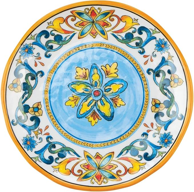 UPware Chianti Melamine Round Dessert Plates, Small Serving Plates, for Appetizer, Snacks, and Side Dishes, Multicolor, 6 Inch, Set of 4