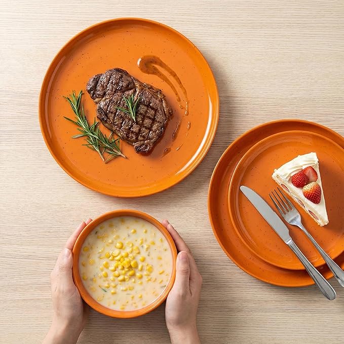 ONEderful 11 Inch Melamine Dinner Plates Set of 4 - Orange Modern Flat Plates, Durable & Lightweight Catering Dishes for Halloween, Christmas, Parties, Picnics, Holidays, Dishwasher Safe (Orange)