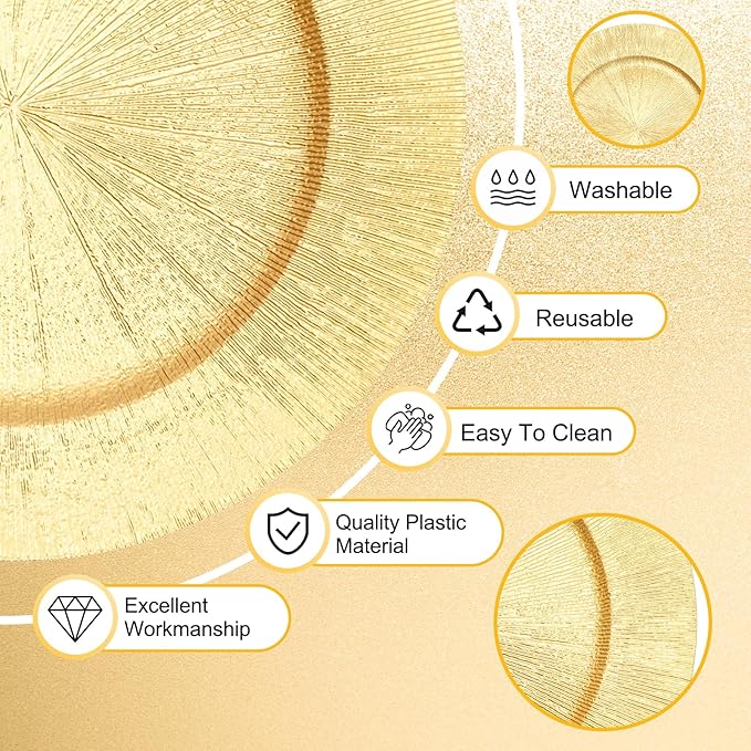 50Pcs Gold Charger Plates Bulk Round Plastic Dinner Charger Serving Plates for Wedding Chargers Plate for Tabletop Decor Christmas,13in(50pcs-Gold)