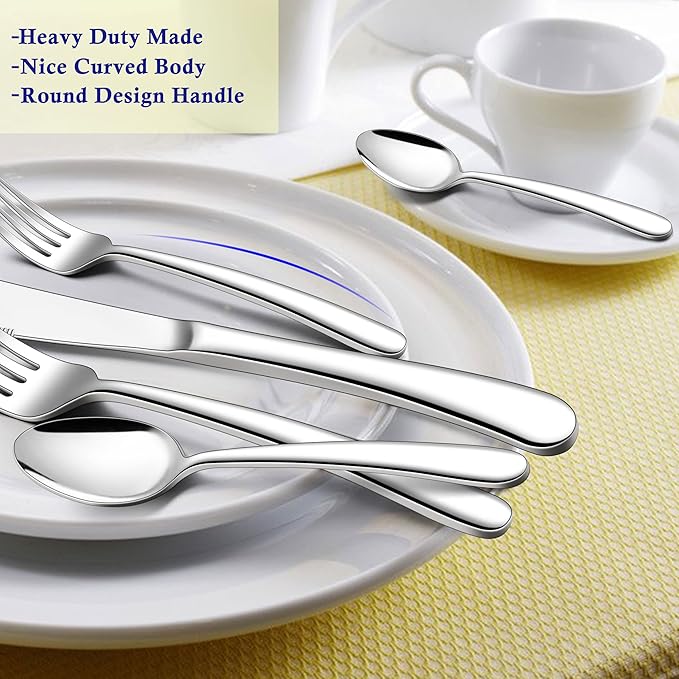 Herogo Heavy Duty Silverware Set with Serving Utensils, 72-Piece Stainless Steel Heavy Weight Modern Flatware Set for 12, Fancy Cutlery for Home Wedding, Dishwasher Safe, Mirror Finished