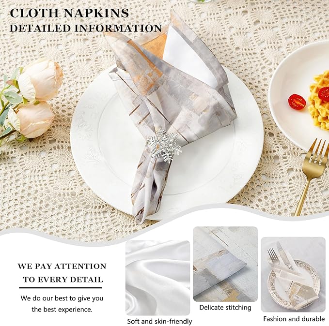 Mcalk 4 Each Orange Placemats and Cloth Napkins Set of 8, Modern Art Placemat, Abstract Grey Cloth Napkin for Home Kitchen Decor (Placemats 18 "x12 Napkins 18 "x18)