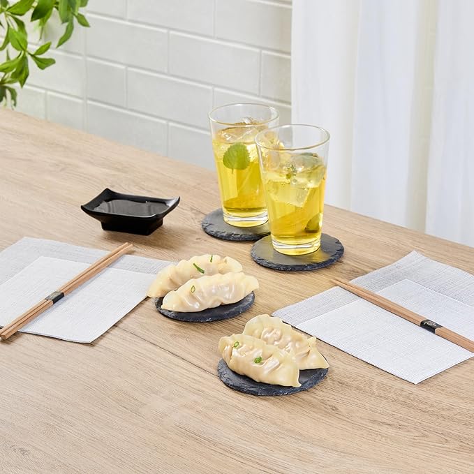 Restaurantware Round Slate Platter 10 Count 3.9 x 3.9 Inch Scratch-Resistant Slate Cheese Board Modern Serving Tray Black Rustic Design for Charcuterie and Appetizers