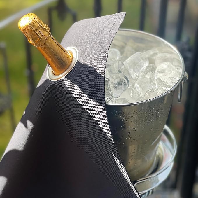 Classic Collection, Bottle Cloth with Metal Ring for Ice Buckets, Cotton, 42 cm, Corner Hole (Black with Silver Metal Ring, Pack of 5)