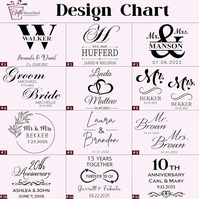 Gifts Inscribed Personalized Mr and Mrs Wine Glass Set of 2 – Custom Engraved Wedding Wine Glasses Gift for Couples, Engagement, Birthday, or Anniversary