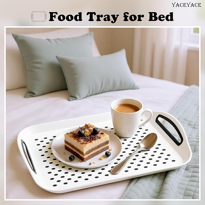 Trays for Serving Food, 2 Pack of Food Serving Trays, Silicone Grippy Dots, Non Slip-White Serving Trays for Breakfast, Fruit, Dessert