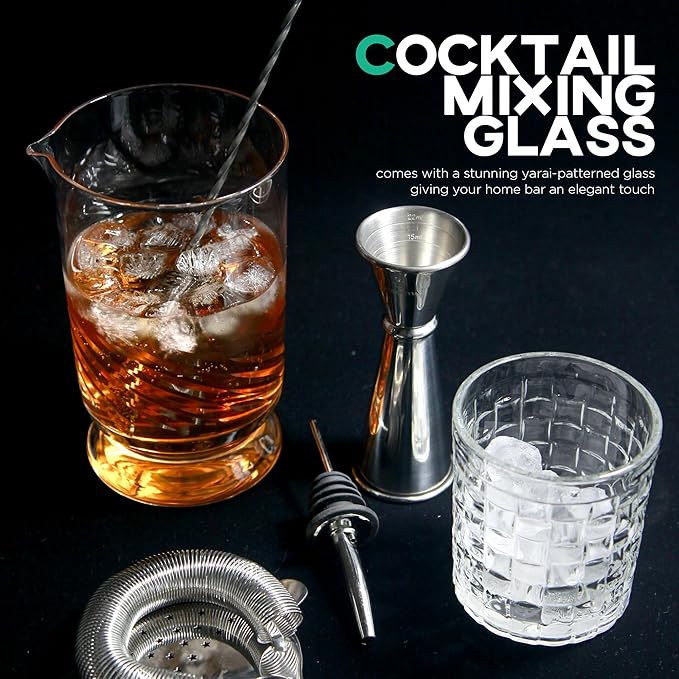 HOMESTIA Crystal Cocktail Mixing Glass Perfect for Manhattan, Martini, Old Fashioned, Whiskey Sour, Negroni, Bartender Tools, Bartending Supplies, Home Bar Accessories, 22 oz