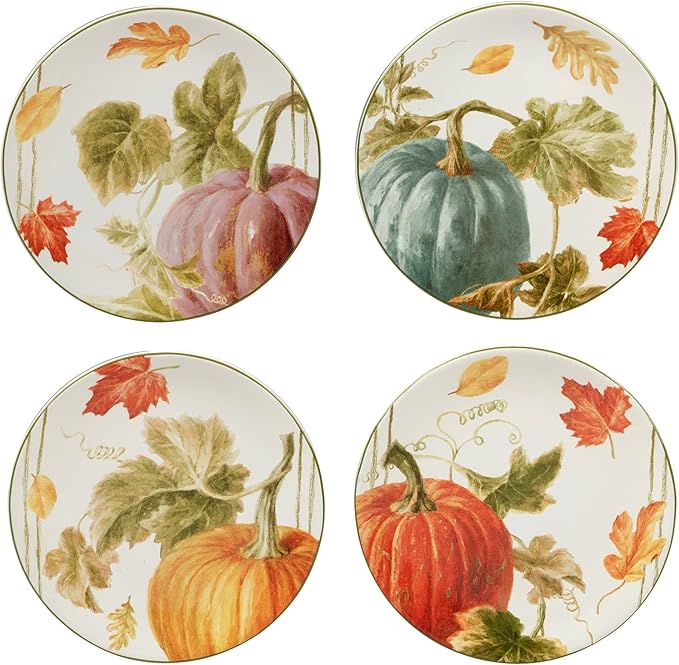 Unknown1 Autumn 16-Piece Dinnerware Set Service for 4 Green Ivory Multi Color Fruit Casual Farmhouse Round Ceramic 16 Piece Dishwasher Safe Microwave