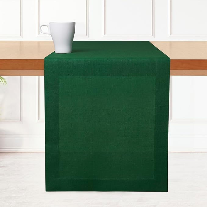 D'Moksha Homes Linen Table Runner 36 Inches - 100% Pure Linen Forest Green Small Table Runner 14 x 36 Inch for Dresser, Coffee Tables, Winter, Christmas, Holiday, New Year-Machine Washable