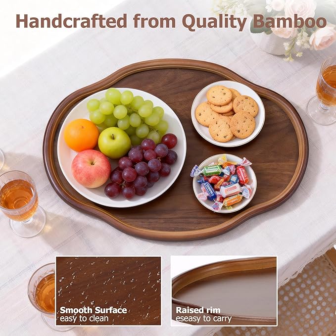 14.57 Inch Candle Holder Tray for Home Decor, Irregular Wooden Tray, Small Multi-Purpose Wooden Serving & Decorative Tray for Home