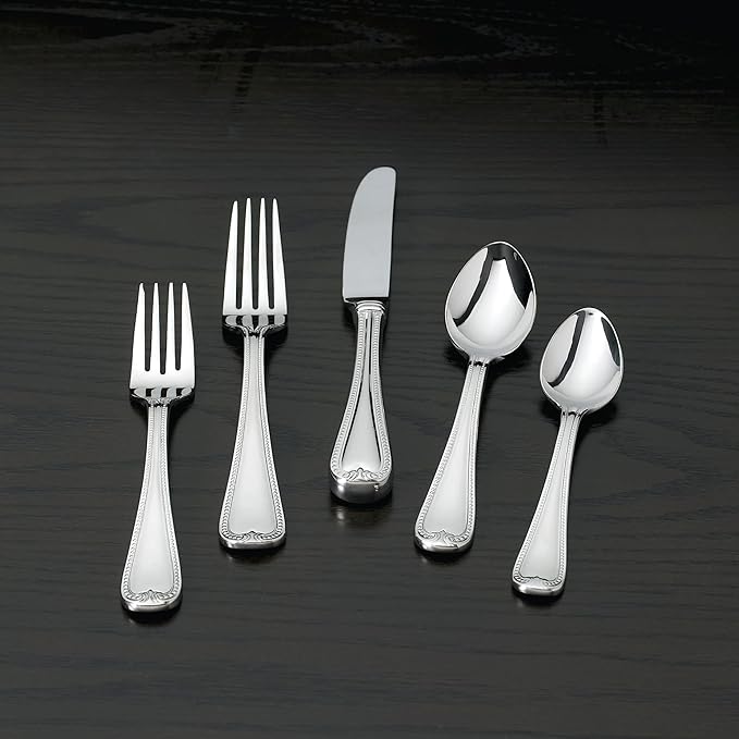 Lenox Silverware Set, Vintage Jewel 20-Piece Flatware Set, Service For 4, 18/10 Stainless Steel, Dishwasher Safe, Knives Spoons And Forks Set, Home And Kitchen Utensils (Silver, 20 Piece)