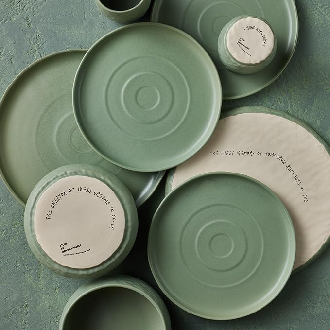 Stone by Mercer Project SHOSAI 32-Piece Stoneware Dinnerware Set, Plates and Bowls Set, Modern Dishware set fo 8, Sage