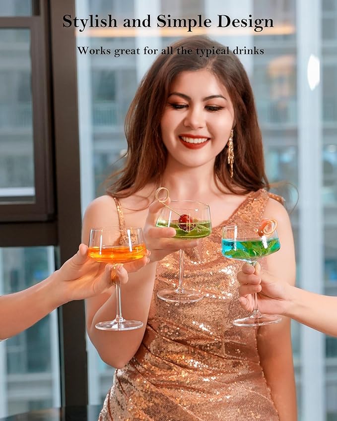 Martini Glasses, Lead-Free Crystal Coupe Glasses Set of 4, 9 Oz, Hand-Blown Cocktail Glasses, Fancy Champagne Coupe Glasses for Espresso Martini, Manhattan as Bar Glassware with Deluxe Gift