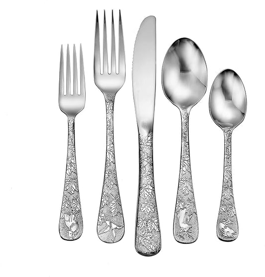 Liberty Tabletop American Outdoors 65 Piece Flatware set Service for Twelve Serving Set Included Made in the USA Silverware