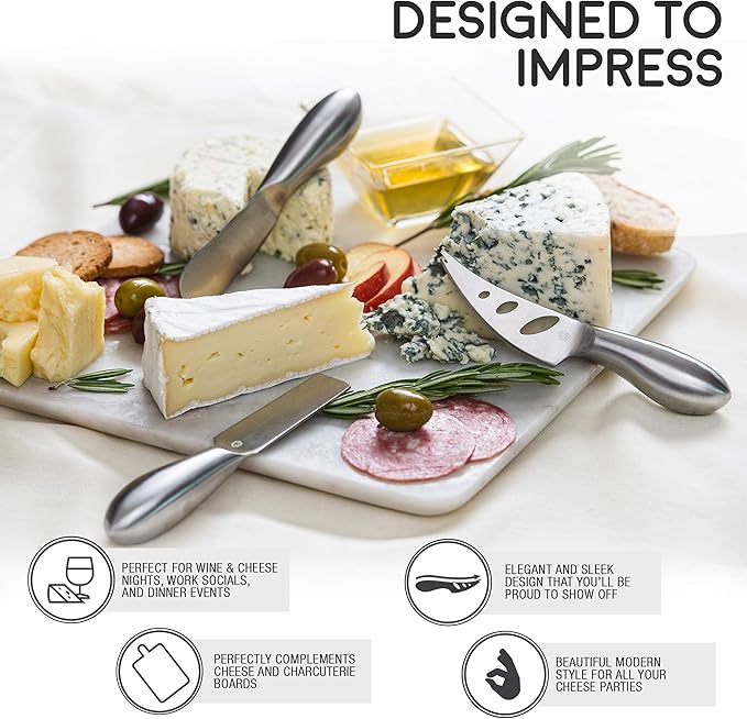 Lunar 6-Piece Cheese Knife Set - Premium Stainless Steel Cheese Knives Collection - Charcuterie Board Accessories Gift Ready w/ 15 Festive Recipes