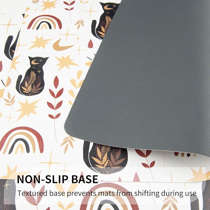 QIYI Placemats Set of 6, 12x18 Inch PU Leather Place Mats for Kitchen Dinning, Heat Resistant Anti Slip Folk Table Mats, Waterproof Wipeable Washable Placemat Party Table Décor, Boho Black Cats