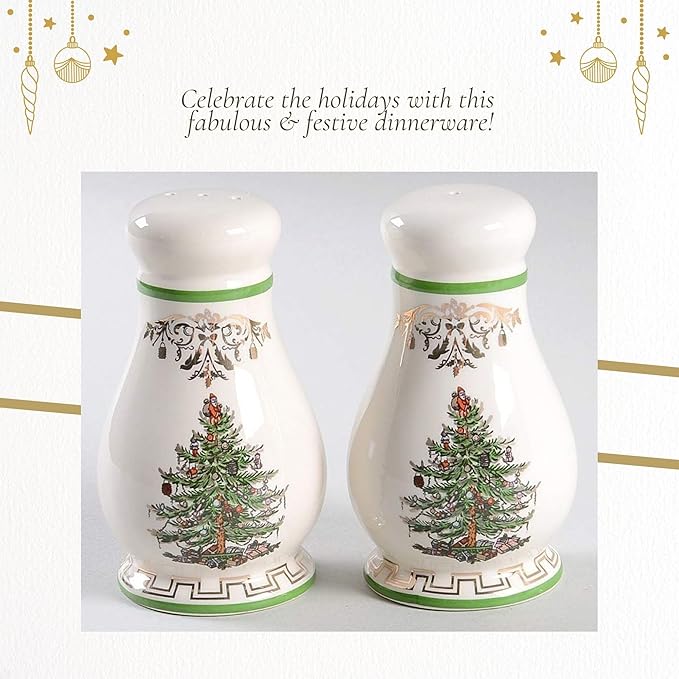 Spode Christmas Tree Gold Salt and Pepper Shaker Set (2-Piece)- Holiday Kitchen & Table Décor - Festive Home Accent, Christmas Gift/Stocking Stuffer for Collectors & Holiday Enthusiasts