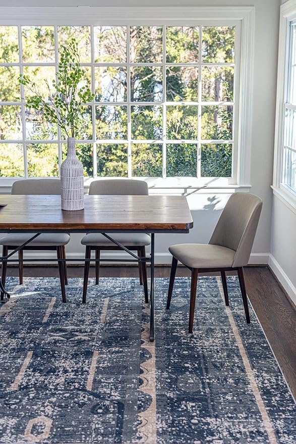 Rugs.com Oregon Collection Rug – 6' x 9' Blue Low-Pile Rug Perfect for Living Rooms, Large Dining Rooms, Open Floorplans