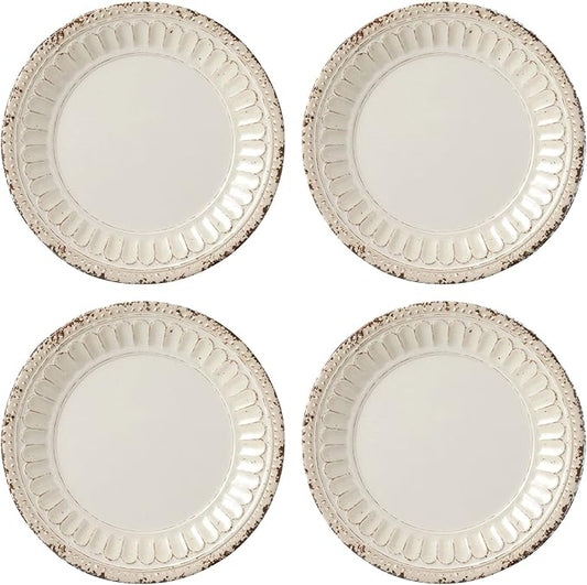 UP UPware Chateau Melamine Round Dessert Plates, Small Serving Plates, for Appetizer, Snacks, and Side Dishes, Sand, 6 Inch, Set of 4