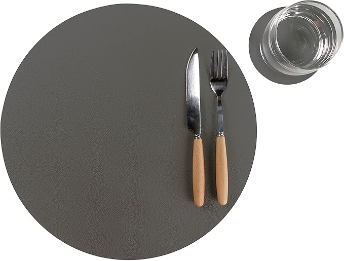 Wipeable Placemats and Coasters Leather Table Mats Waterproof Heat-Resistant Easy to Clean for Dining Table Set Kitchen Table Set of 6, Gary