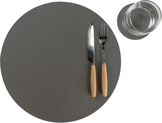 Wipeable Placemats and Coasters Leather Table Mats Waterproof Heat-Resistant Easy to Clean for Dining Table Set Kitchen Table Set of 6, Gary
