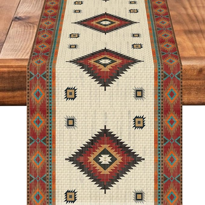 Southwest Aztec Table Runner Seasonal Holiday Kitchen Dining Linen Table Decoration for Indoor Outdoor Home Party Decor 13 x 72 Inch
