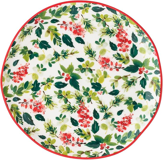 10 Strawberry Street Bella Holiday Appetizer Plates, Holly, Set of 4