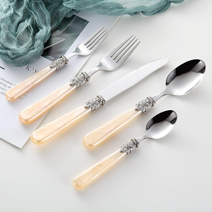 REVERIE Collection 18/10 Stainless Steel Vintage Flatware set,Sliverware set,Dishwasher safe (30, Champagne)