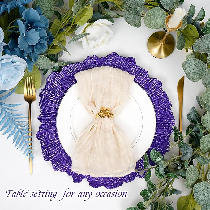50 Pack Purple Charger Plates Bulk, 13" Plastic Reef Chargers for Dinner Plates, Round Charger Plate with Floral Reef Design for Dinner Wedding Party Table Setting Decoration