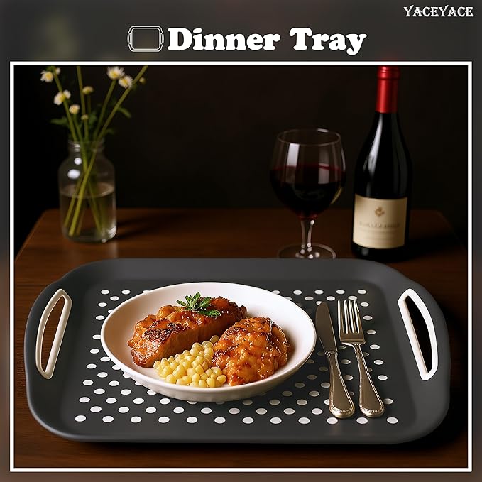 Serving Trays, 2 Pack of Grey Serving Trays, Non Slip-Food Trays with Handles, Trays for Serving Food, Party, Drink, Dining, Cake