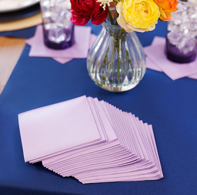 AMERICAN HOMESTEAD Cocktail Napkins - Premium 4.75"x4.75" Disposable Linen-Like Beverage Napkins - Bulk Square Party Bar Serviettes for Weddings, Parties, Events, and Daily Use - (Lilac -100 Count)