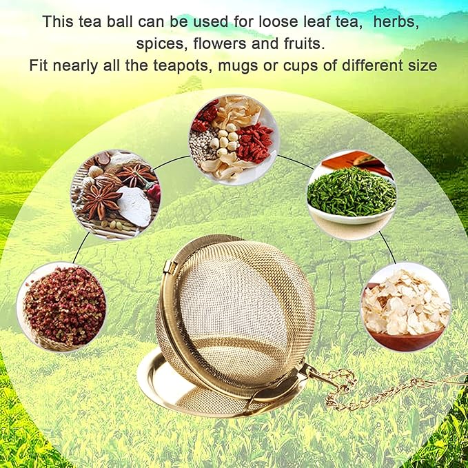 Tea Infuser - Stainless Steel Mesh Tea Ball, Premium Tea Infusers for Loose Tea, Tea Filter Strainers Interval Diffuser with Extended Chain Hook for Brew Tea and Spices & Seasonings (2pcs)