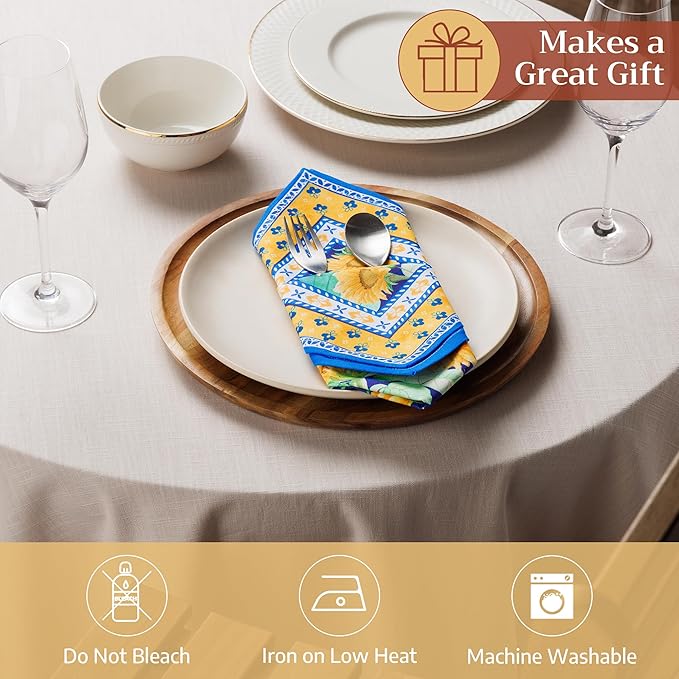Maison d' Hermine Cloth Napkins Set of 4 100% Cotton Soft & Durable Everyday Reusable Square Napkins Cloth Washable, Dinner, Cocktail Party, Wedding, Restaurant (Sunflower Days, 18" x 18")