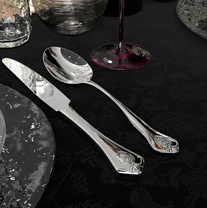 18/8 Stainless-Steel 5-Piece Silverware Set, Elegant Flatware Set Mirror Polished Beaded Edge, Cutlery Set Include Knife/Fork/Spoon, Dishwasher Safe