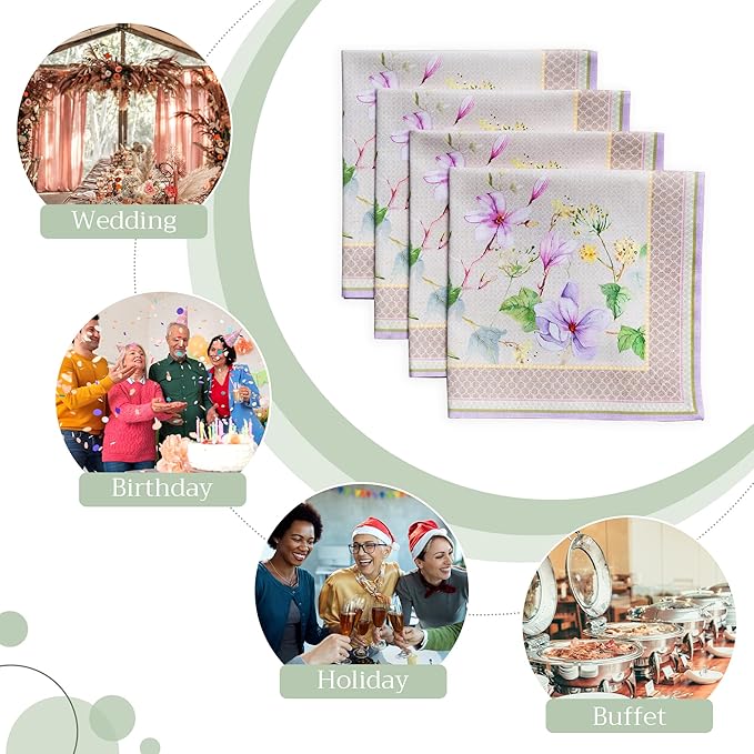 Maison d' Hermine Cloth Napkins Set of 4 100% Cotton Everyday Reusable Square Napkins Cloth Washable, Dinner, Party, Wedding, Restaurant, Spring/Summer (Magnolia Mornings, 20" x 20")