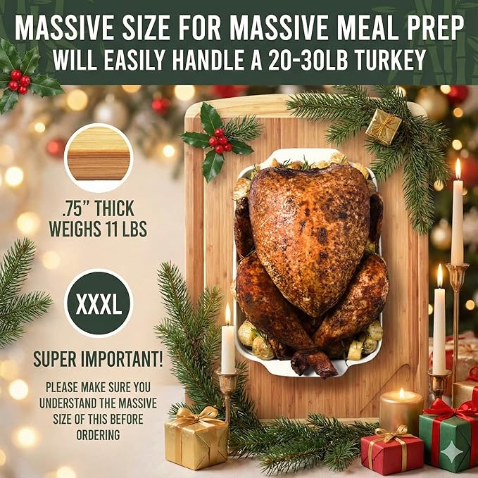 30 x 20 Organic Extra Large Cutting Board with Lifetime Replacements – Wood Bamboo Chopping Board - Wooden Butcher Block Cutting Board for Carving Turkey, Grilling Brisket and BBQ - by Greener Chef