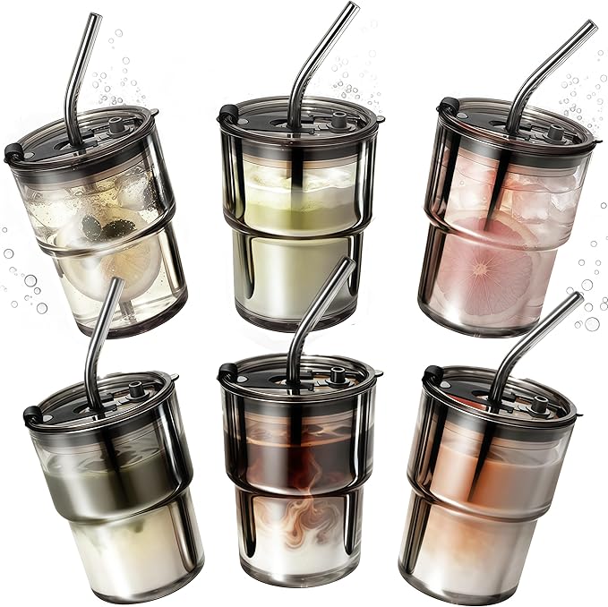 Lyghei 6 Packs Glass Tumbler with Lid and Straw Ice Coffee Cup Groomsmen Proposal Gifts for Wedding Day Sets of 4 6 8 10 3 5 Grooms Men Thank You Bachelor Party Accessories Essentials Favors Bulk