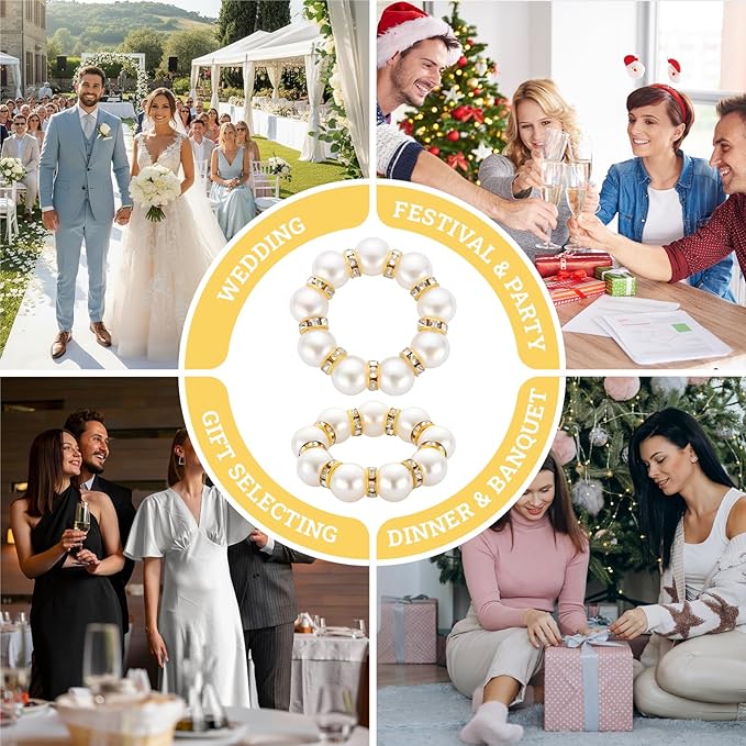 Suream Gold Napkin Rings Bulk, Set of 60 Thanksgiving Napkin Rings for Large Wedding Dinner Party Home Table Decor(White&Gold)