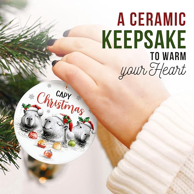 ZAGKOO Capybara Christmas Ornament 2025 - Capybaras Gifts for Capybara Lovers - Funny Animal Lovers Gift Ideas, Christmas Decorations - Holiday Presents, Ceramic Xmas Ornament Exchange