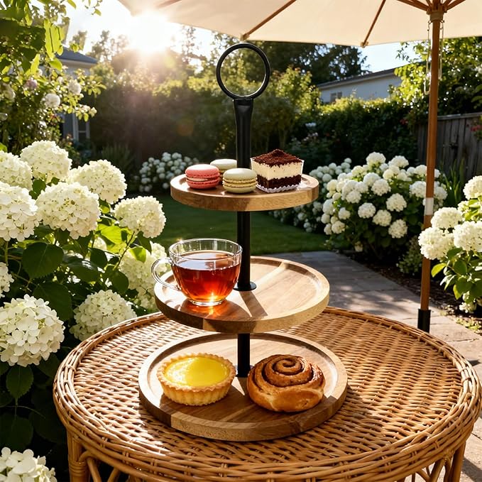 1 Pcs Wood Dessert Tray, 3 Tier Round Cupcake Stand, Wood Tiered Serving Tray Cupcake Tower, Large Acacia Wood Dessert Display for Home Tea Party, Wedding, Farmhouse, Kitchen Decor