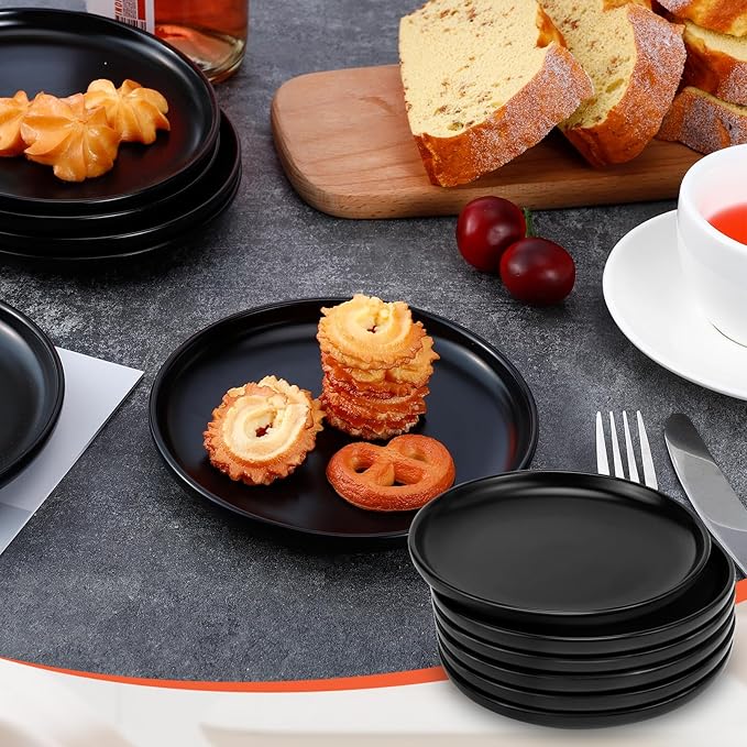 Jeffbaubl 6PCS Ceramic Plates,5.9 Inches Black Matte Porcelain Appetizer Plates,Elegant Small Round Serving Plate,Dessert Plate Dishes Set for Salad Snacks Cake,Microwave Dishwasher Safe (Black-6 PCS)