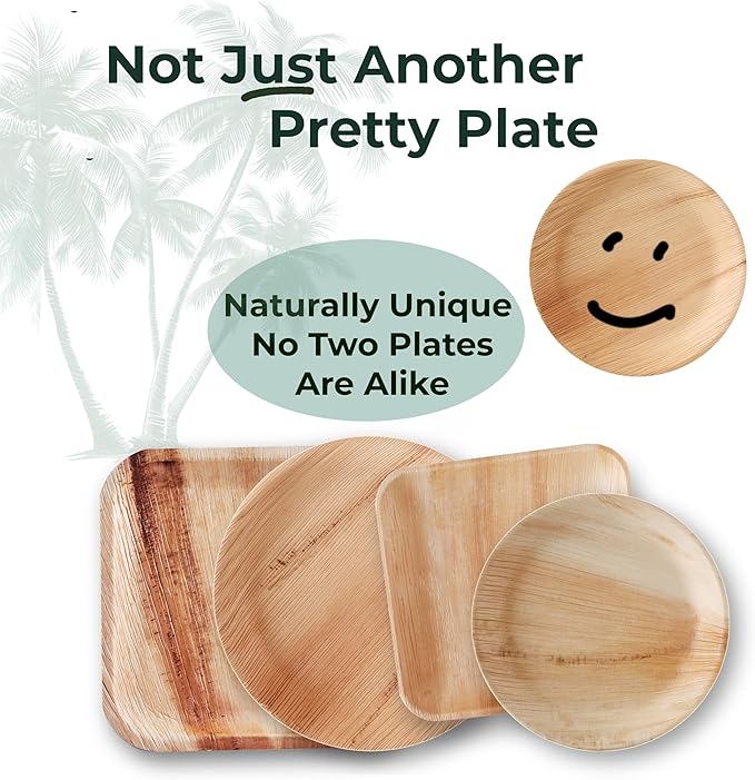 Indie Palm Disposable Palm Leaf Plates – 100 Pack 8 Inch Square – Heavy Duty, 100% Compostable & Biodegradable – Eco-Friendly Alternative to Plastic & Bamboo – Perfect for Parties & Events