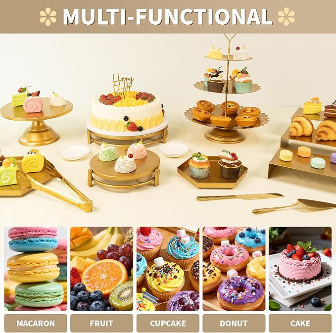 12 PCS Gold Cake Stand Set, Dessert Table Display Set with Metal Cupcake Stand and Cake Stands for Party, Wedding, Birthday, Anniversary, Baby Shower, Thanksgiving, Christmas