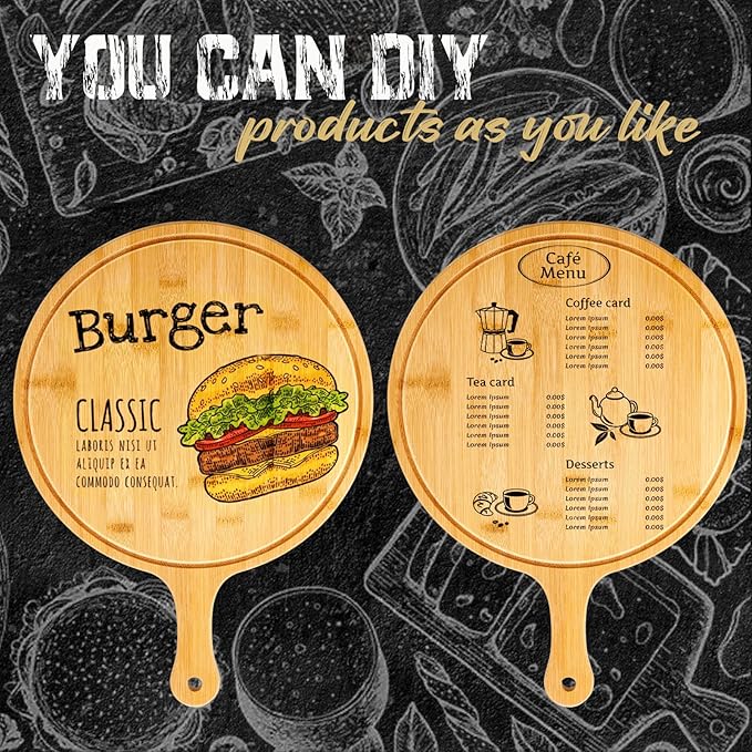 Nuenen 30 Pcs Round Wood Cutting Board with Handle Acacia Bamboo Wooden Serving Kitchen Chopping Boards for Pizza, Bread, Cheese, Charcuterie, Fruit, Vegetables (Bamboo)