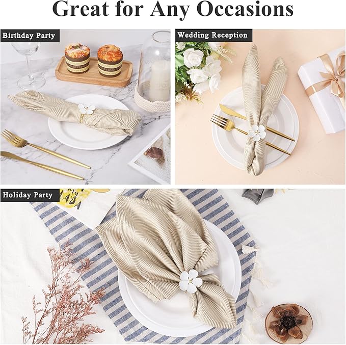 Lewondr Napkin Rings, Set of 12 Flowers Napkin Ring Holders Dinner Tables Rings Elegant Ornament Table Setting Decoration for Wedding, Christmas, Thanksgiving, Birthday, Holiday, Party, White