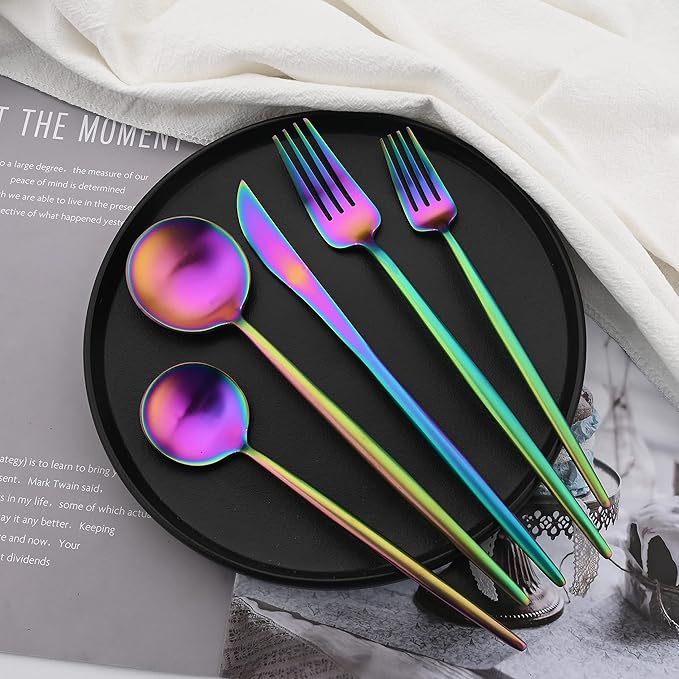 18/10 Stainless Steel Matte Flatware Set (1, Rainbow)