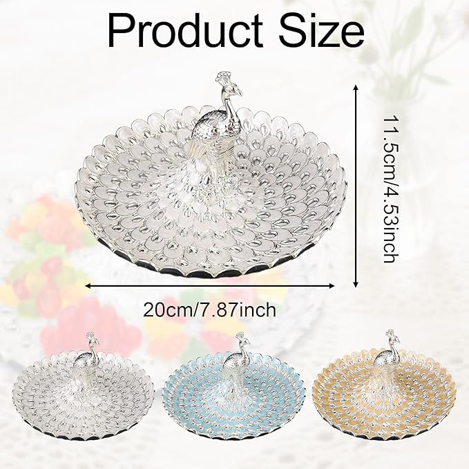 Fruit Dish Cosmetic Tray Peacock Sturdy Snack Storage Plate Vanity Storage Holder Serving Tray for Trinket Jewelry Wedding, Silver Orange Yellow