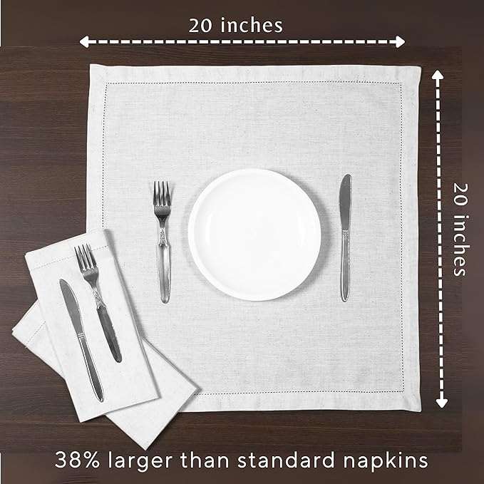 Ramanta Home White Cloth Dinner Napkin Set of 12-20x20 Inch, Premium Cotton Linen Flax Hemstitched Napkins, Soft Durable Washable for Everyday Use Thanksgiving Christmas Parties Halloween