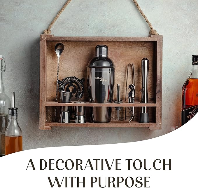 Mixology & Craft 11-Piece Cocktail Shaker Set with Wood Stand | Complete Cocktail Kit Gift Set | Top Bartender Gifts for Men & Women | Leak-Proof Tools (Gun-Metal Black)